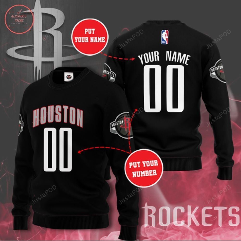 Personalized Custom Name And Number Houston Rockets Ugly Christmas Sweater Adult 3D Funny Matching for family