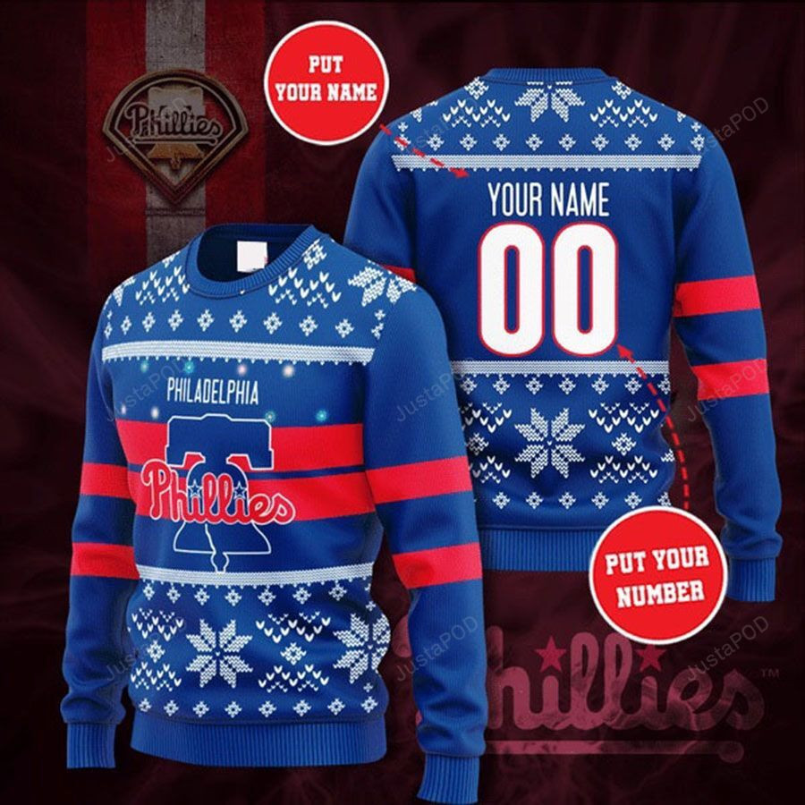 Personalized Custom Name And Number Philadelphia Phillies Ugly Christmas Sweater Adult 3D Funny Matching for family