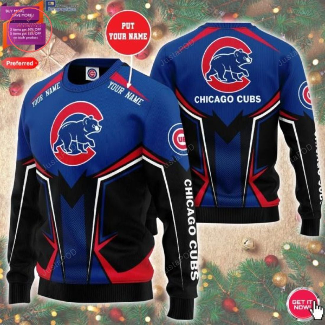 Personalized Custom Name Chicago Cubs For Fans Ugly Christmas Sweater Adult 3D Funny Matching for family