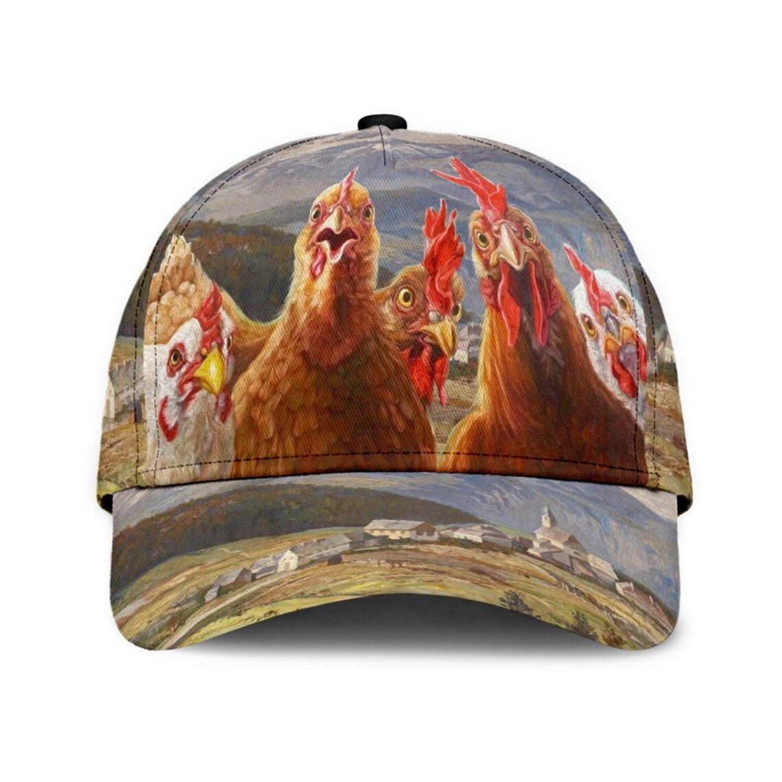 Personalized Custom Name Chicken Vintage Animal Print Hens Roosters Farmer Cap Adults Trucker Hats Custom Hats Gifts For Men & Women