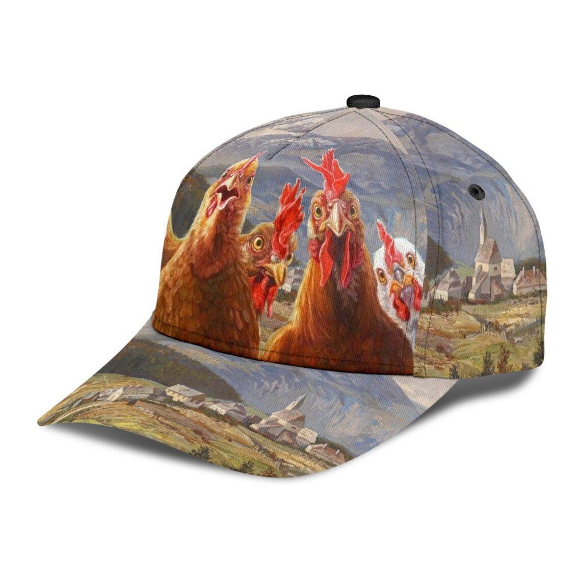 Personalized Custom Name Chicken Vintage Animal Print Hens Roosters Farmer Cap Adults Trucker Hats Custom Hats Gifts For Men & Women