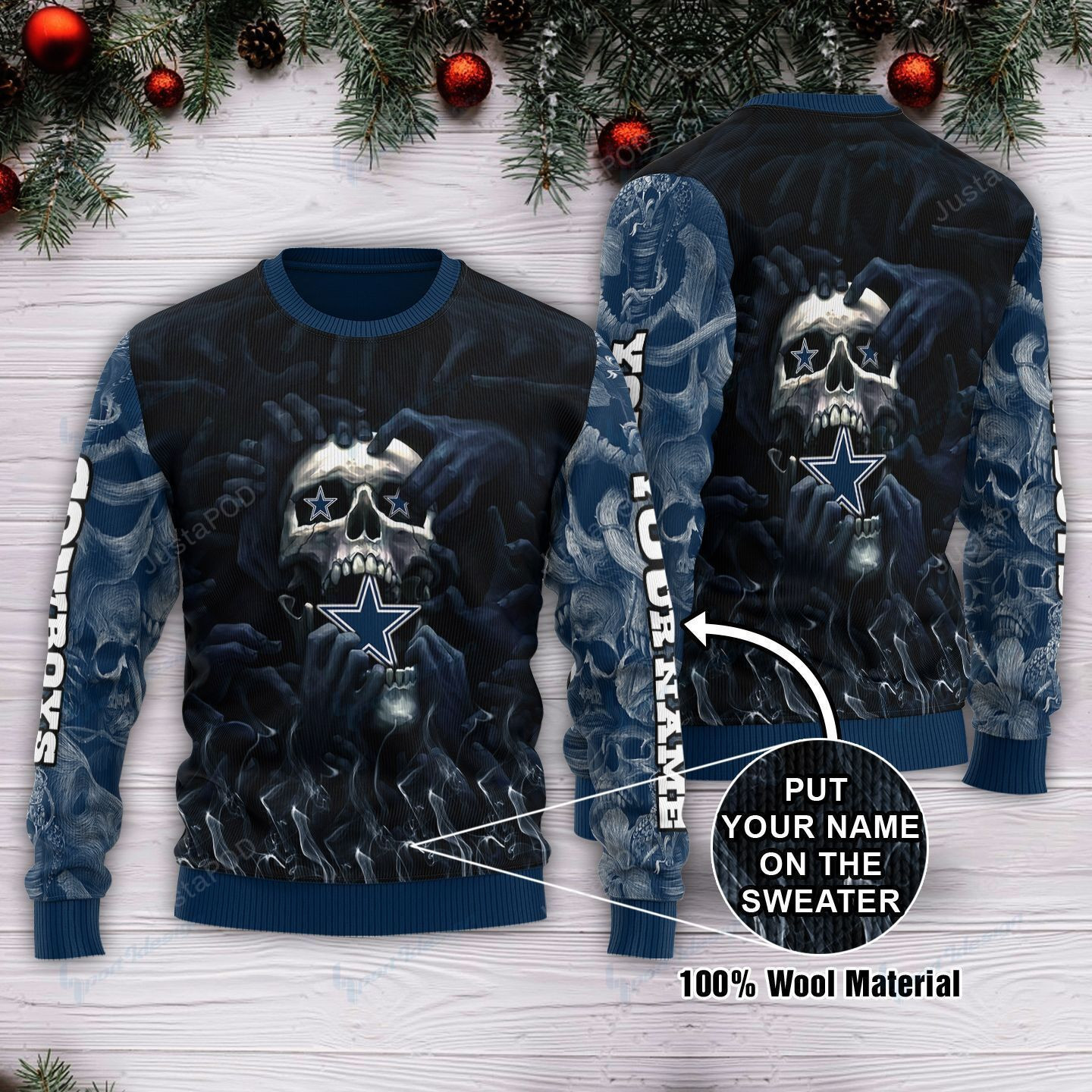 Personalized Custom Name Dallas Cowboys Ugly Christmas Sweater Adult 3D Funny Matching for family