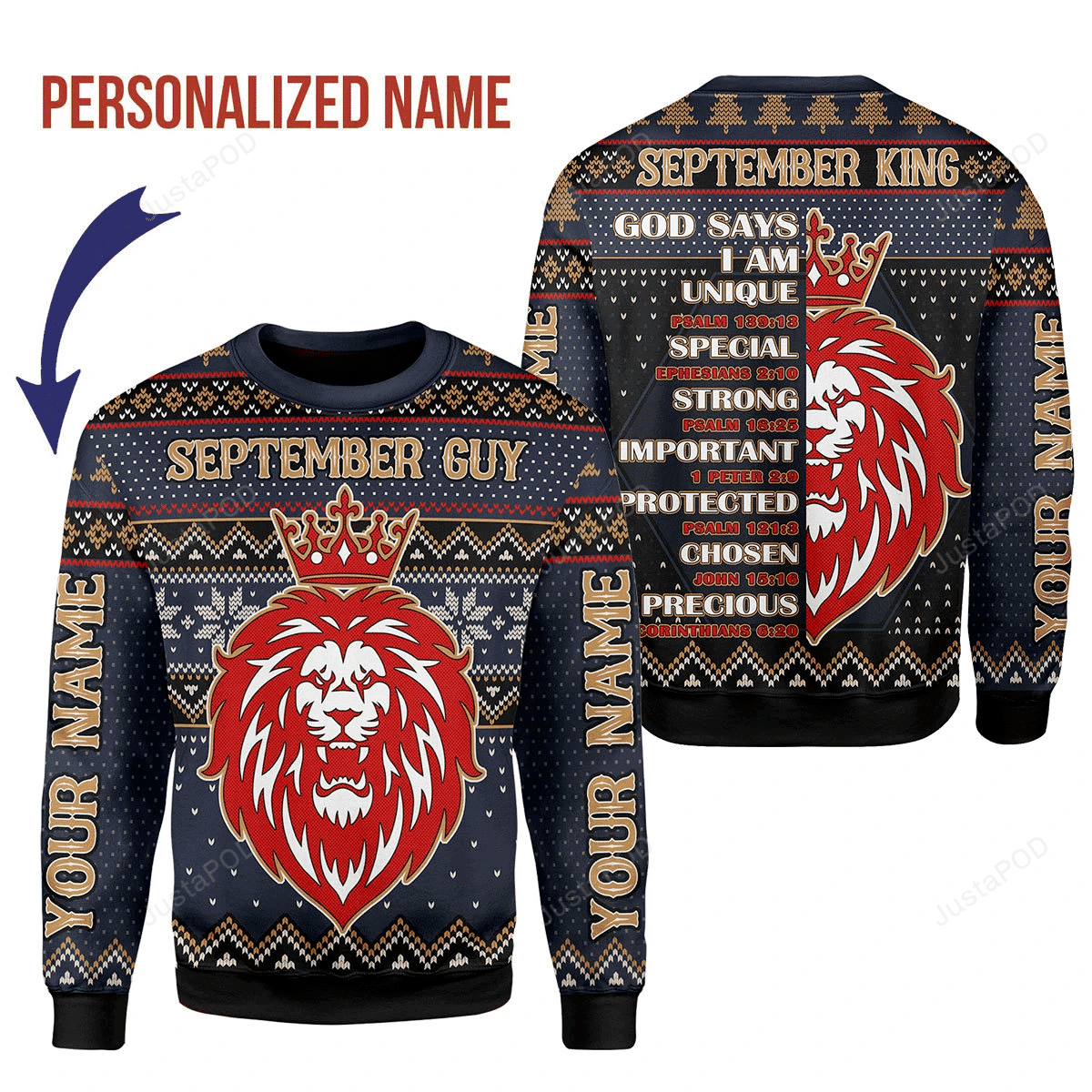 Personalized Custom Name September Guy God Says I Am Unique Ugly Christmas Sweater Adult 3D Funny Matching for family