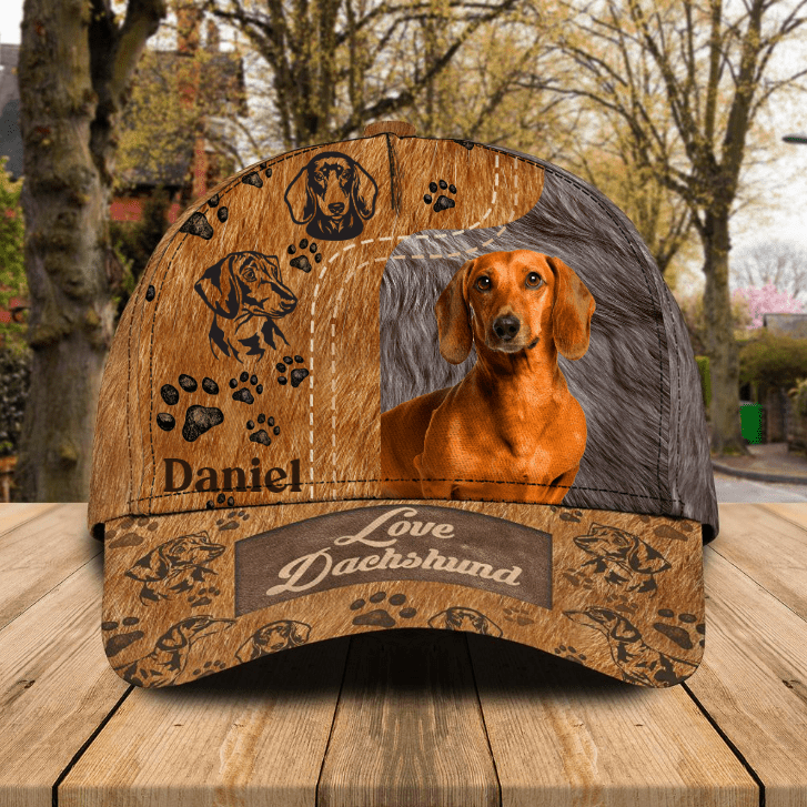 Personalized Dachshund 3D Classic Cap, Lovely Dog Hat, Custom Name, Dog Name, Gift for Dog Lovers, Dog Birthday Trucker Hats Custom Hats Gifts For Men & Women