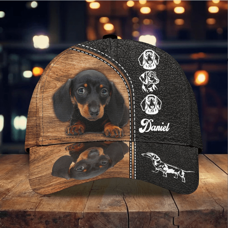 Personalized Dachshund 3D Classic Cap, Lovely Dog Hat, Custom Name, Dog Name, Gift for Dog Lovers, Dog Birthday Trucker Hats Custom Hats Gifts For Men & Women