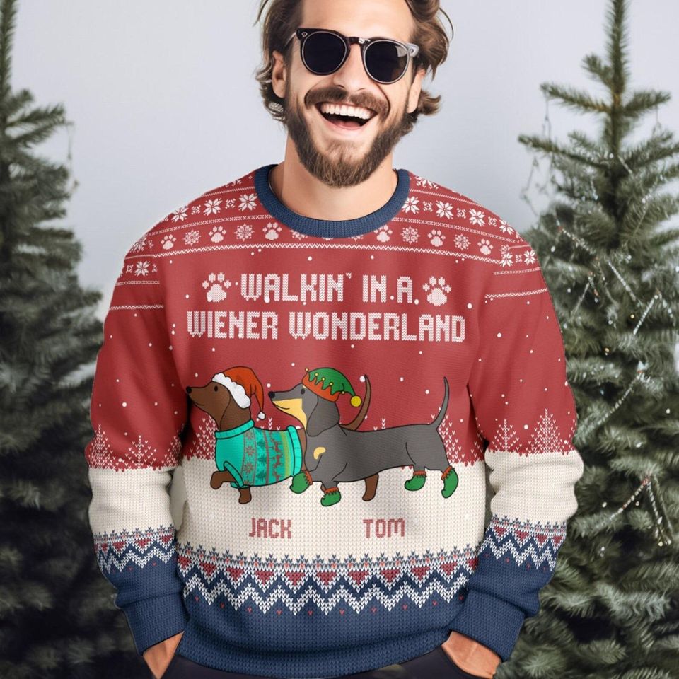 Personalized Dachshund Christmas Sweater: Ugly Holiday Dog Lover Gift