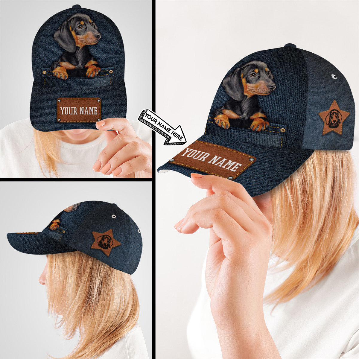 Personalized Dachshund Dog Hat Classic Cap Trucker Hats Custom Hats Gifts For Men & Women