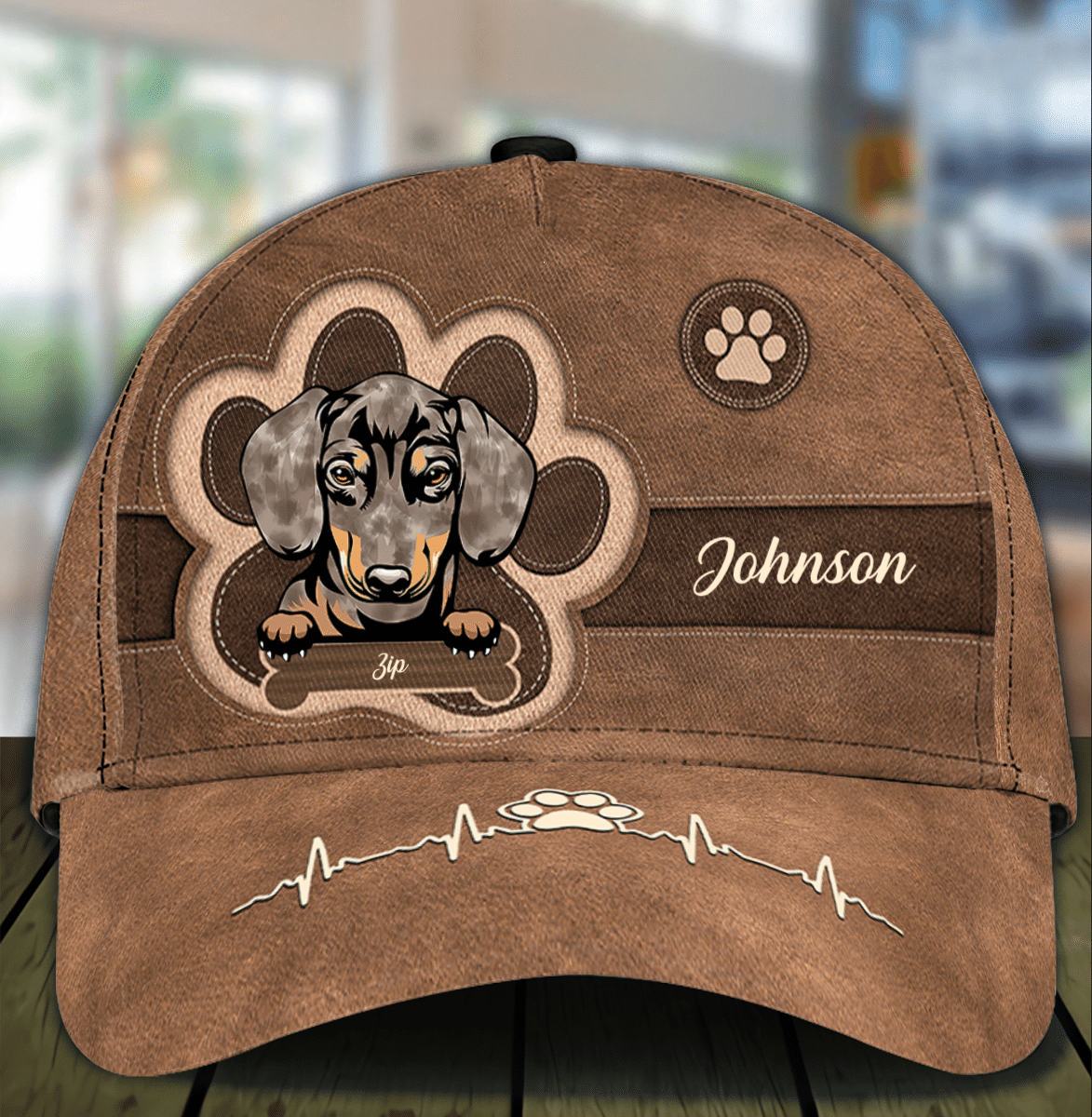 Personalized Dachshunds Cap for Dog Mom, Dachshunds Leatherette Pawprints Hat for Dog Dad Trucker Hats Custom Hats Gifts For Men & Women