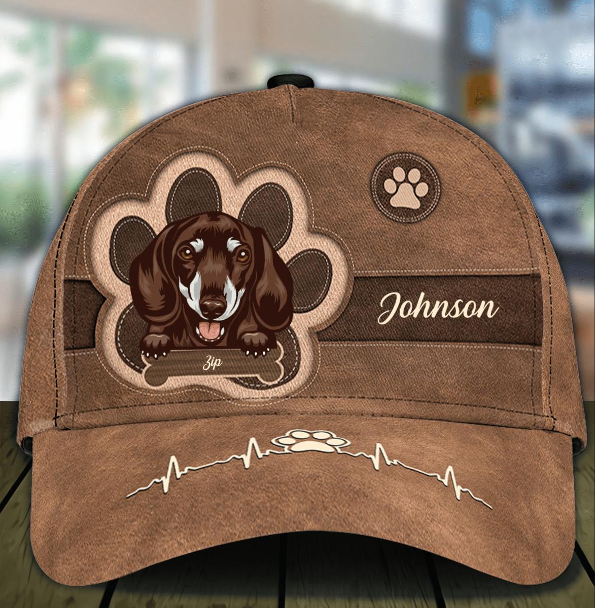 Personalized Dachshunds Cap for Dog Mom, Dachshunds Leatherette Pawprints Hat for Dog Dad Trucker Hats Custom Hats Gifts For Men & Women