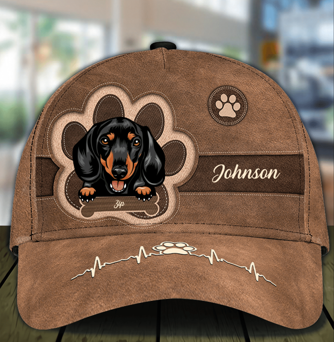Personalized Dachshunds Cap for Dog Mom, Dachshunds Leatherette Pawprints Hat for Dog Dad Trucker Hats Custom Hats Gifts For Men & Women