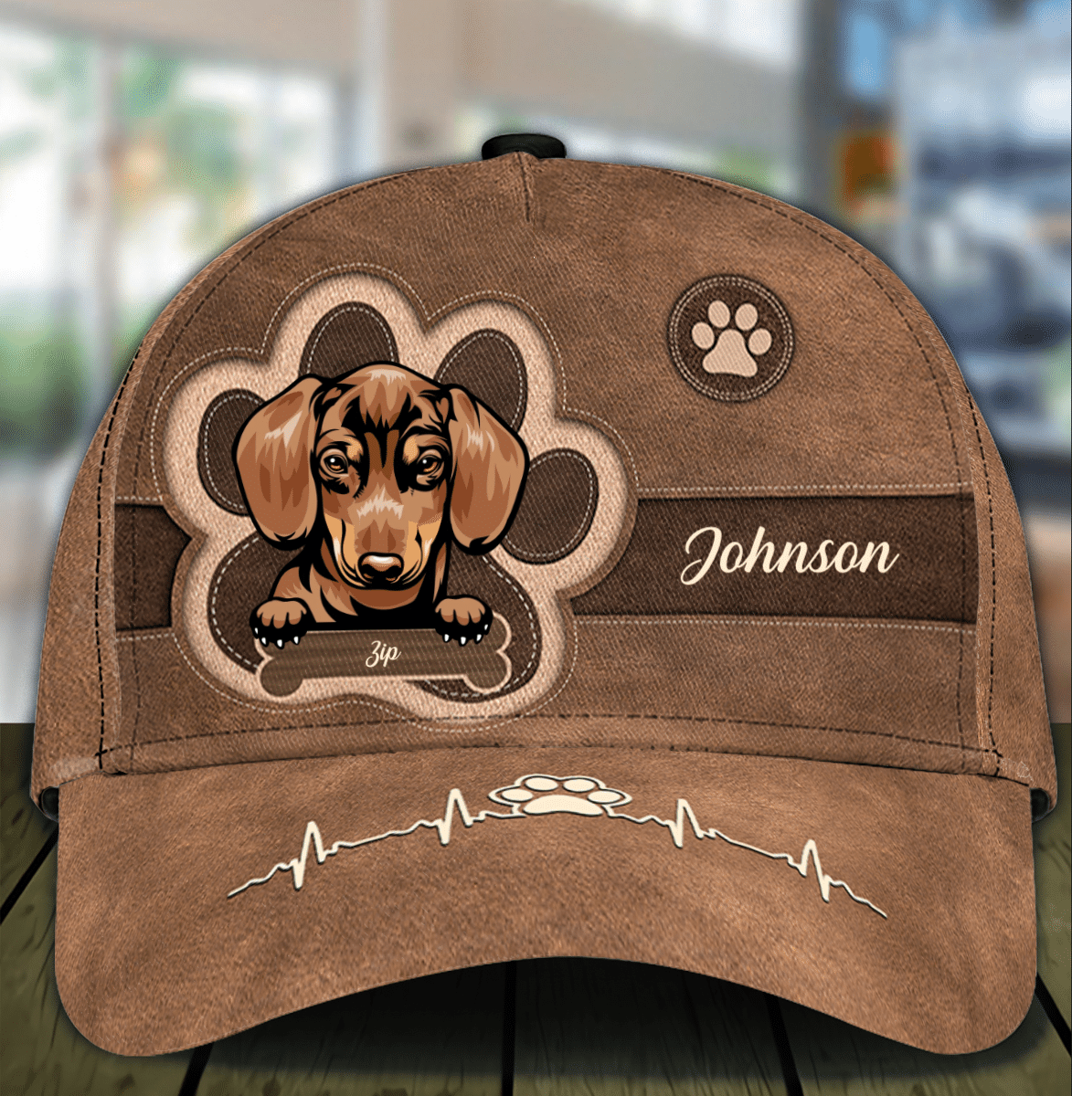 Personalized Dachshunds Cap for Dog Mom, Dachshunds Leatherette Pawprints Hat for Dog Dad Trucker Hats Custom Hats Gifts For Men & Women