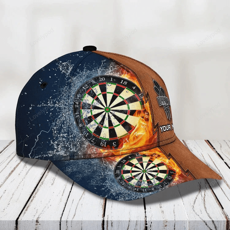 Personalized Dart Baseball Cap, Water and Fire Art Dart Hat for Dart Lovers Trucker Hats Custom Hats Gifts For Men & Women