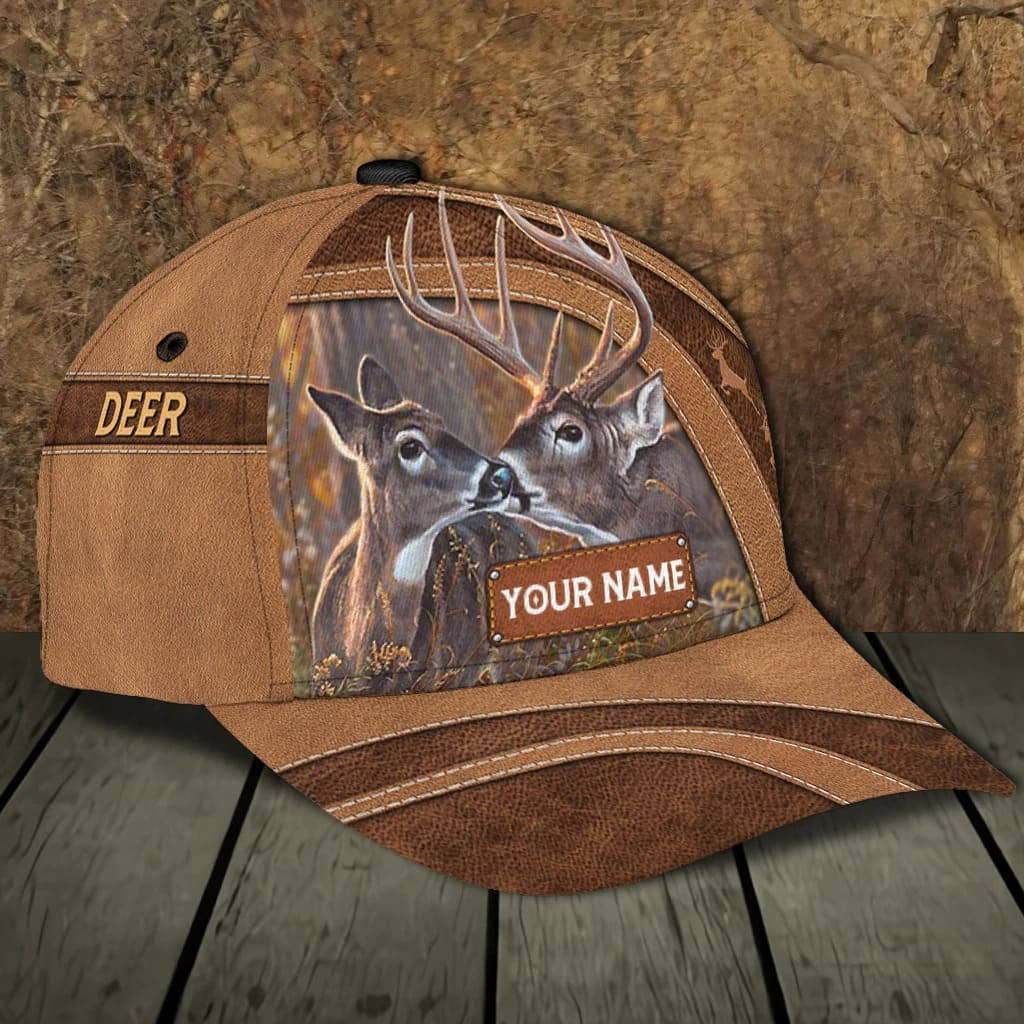 Personalized Deer Couple Cap for Husband and Wife, Deer Wedding Anniversary 3D Cap for Her Trucker Hats Custom Hats Gifts For Men & Women
