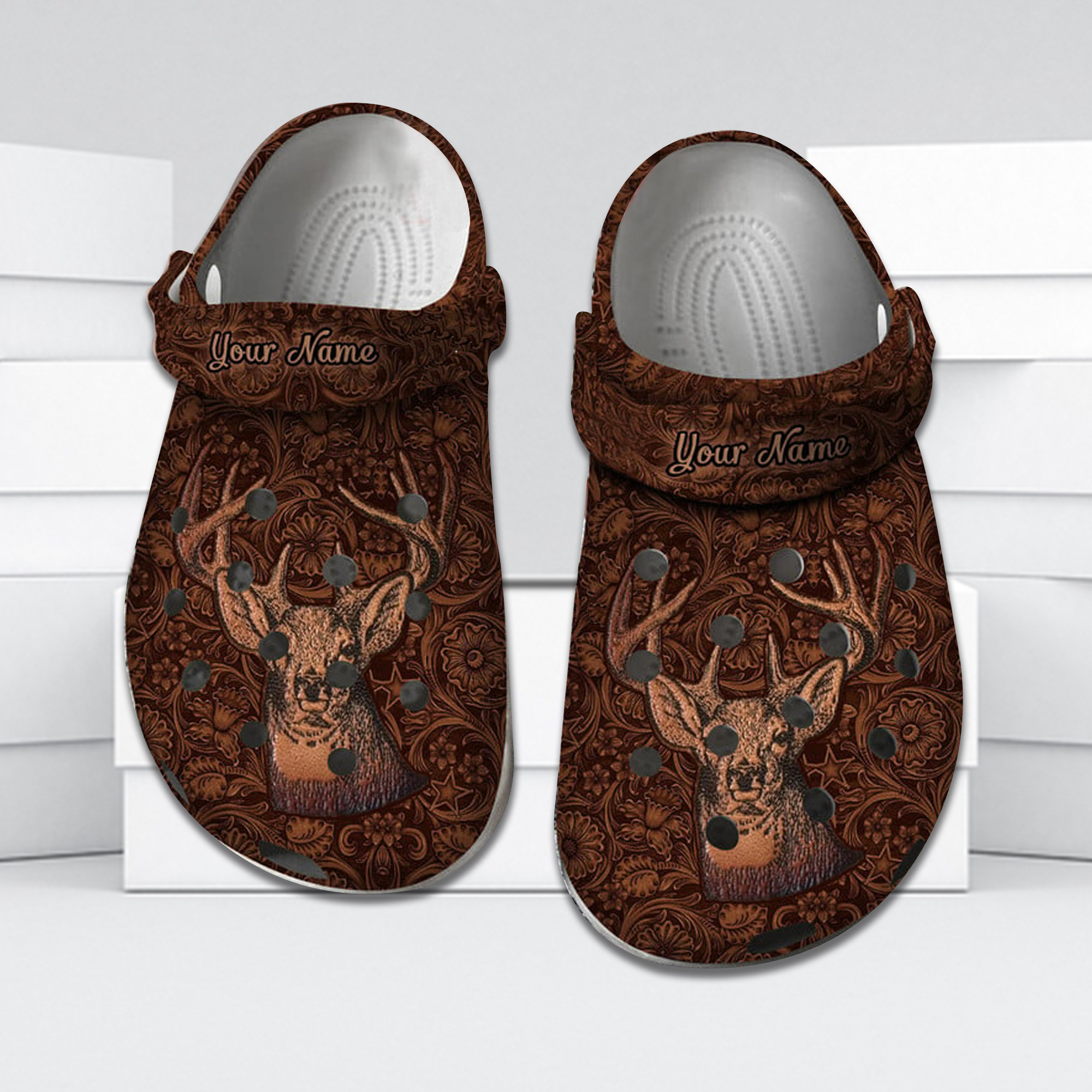 Personalized Deer Hunting Floral Pattern Crocband Clog