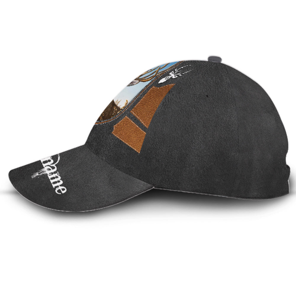 Personalized Deer Hunting Leather Hat Classic Cap Trucker Hats Custom Hats Gifts For Men & Women