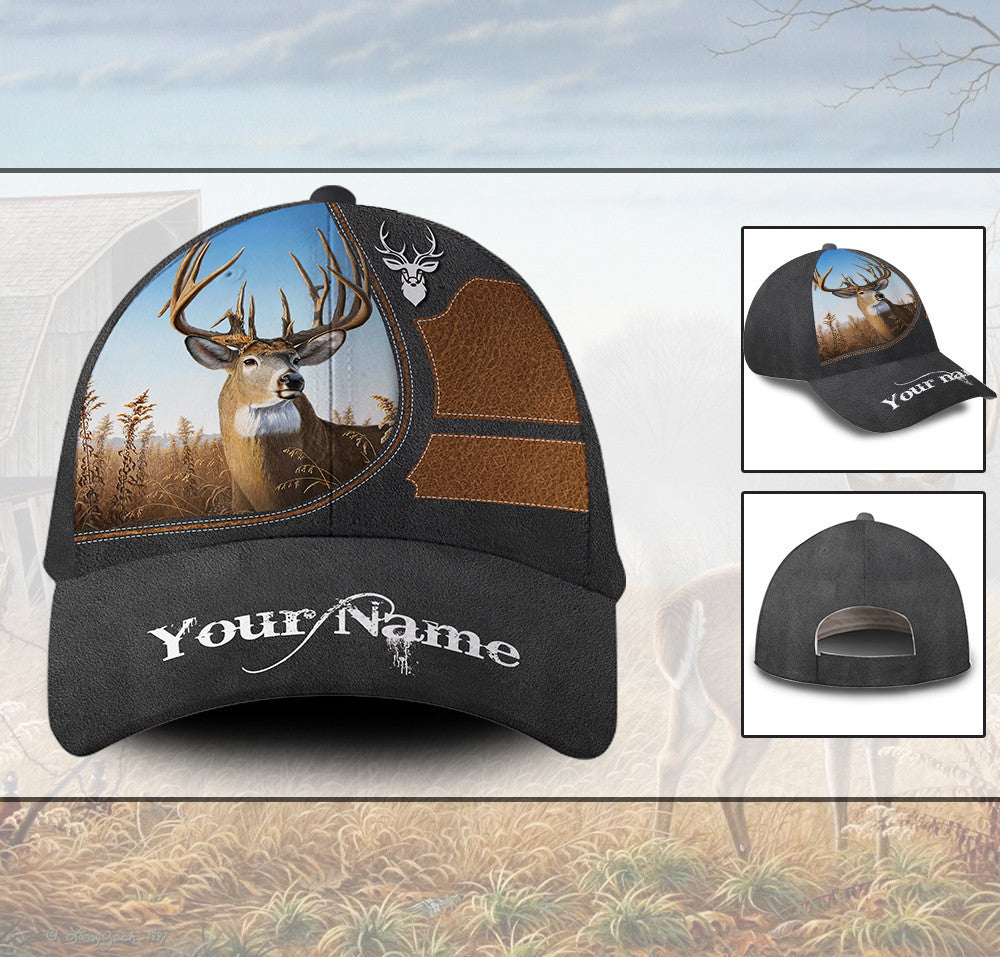 Personalized Deer Hunting Leather Hat Classic Cap Trucker Hats Custom Hats Gifts For Men & Women