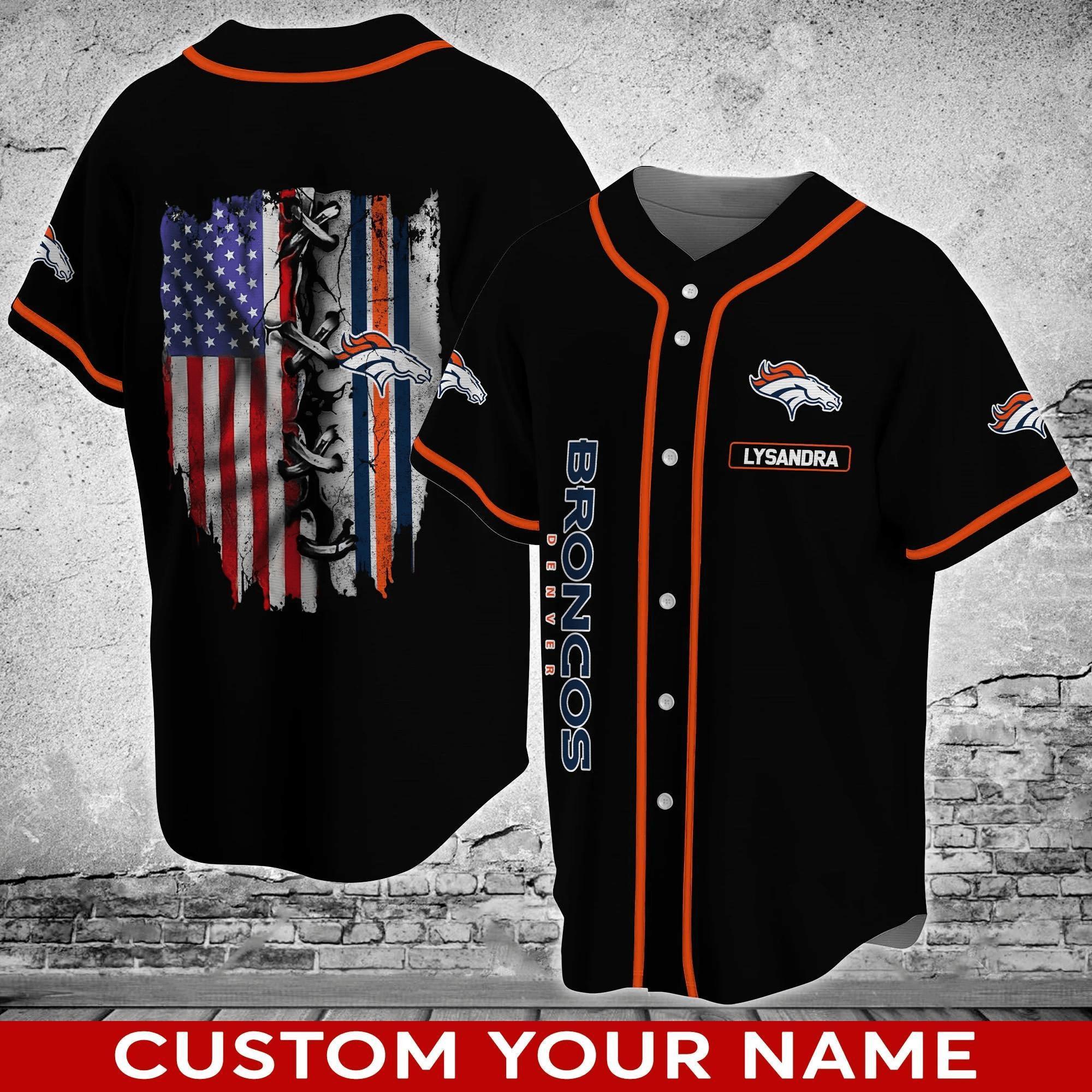 Personalized Denver Broncos Flag Us NLF Baseball Jersey Shirt For Fans