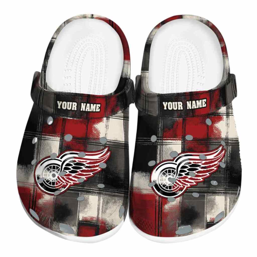 Personalized Detroit Red Wings Plaid Fusion ClogTVC1801889