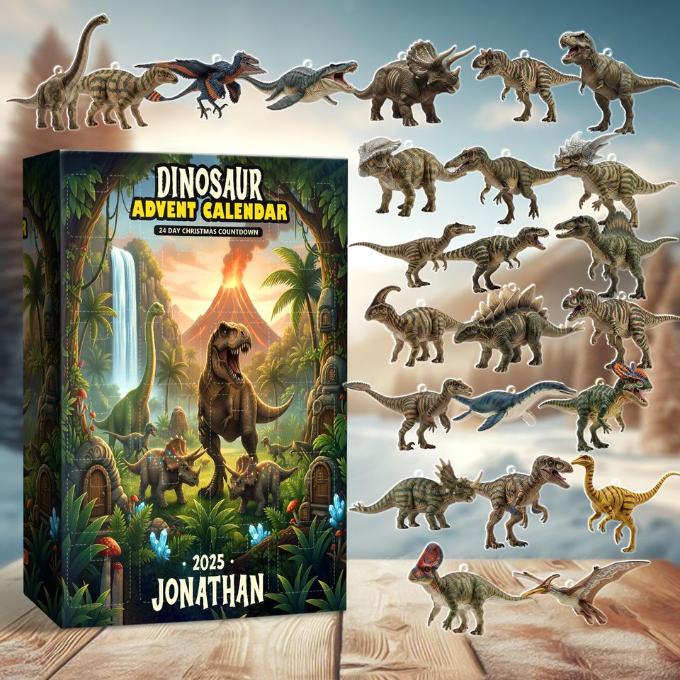 Personalized Dinosaur Advent Calendar 2025, 24 Acrylic Ornaments