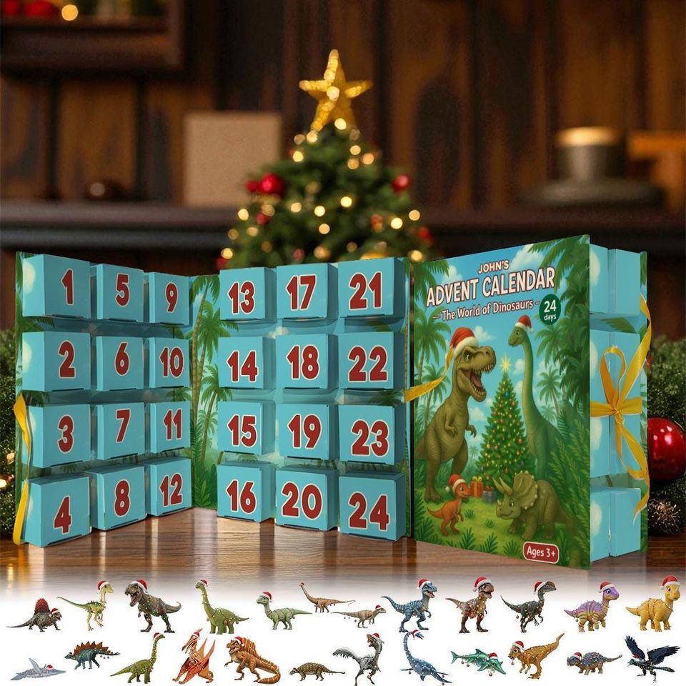 Personalized Dinosaur Folded Advent Calendar, Christmas Countdown Acrylic Blind Box