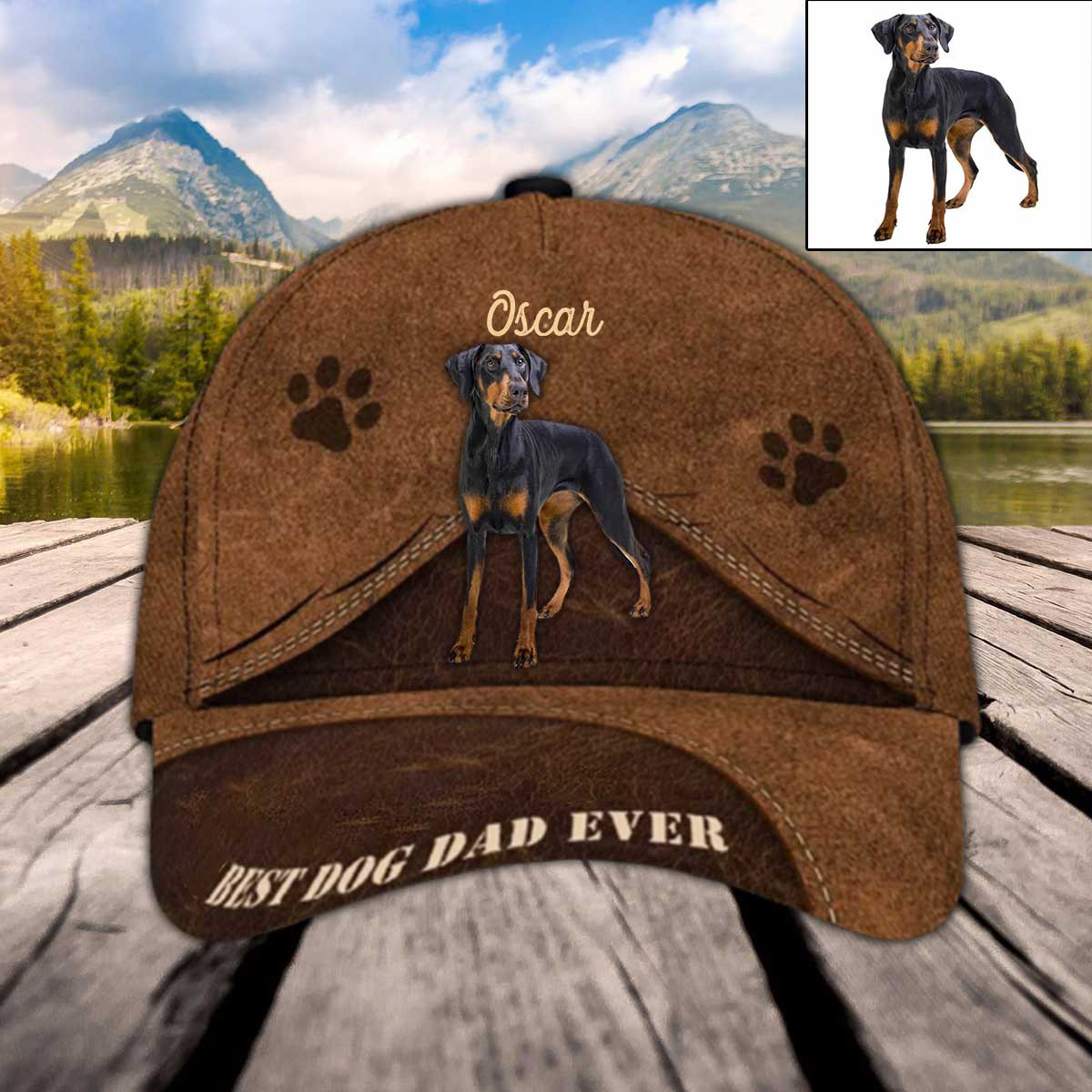 Personalized Doberman Hat, Custom Photo Doberman 3D Cap for Mom Trucker Hats Custom Hats Gifts For Men & Women