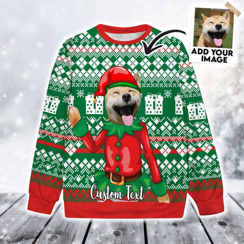 Personalized Dog &Cat Photo Christmas Ugly Sweater, Custom Christmas Sweater