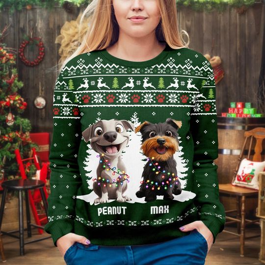 Personalized Dog Christmas Sweater | Happy Pawlidays Ugly Sweater | Custom Pet Name Sweatshirt | Funny Holiday Gift for Dog Lovers - Image 8