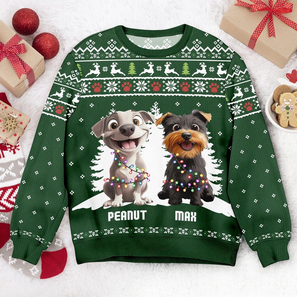 Personalized Dog Christmas Sweater | Happy Pawlidays Ugly Sweater | Custom Pet Name Sweatshirt | Funny Holiday Gift for Dog Lovers