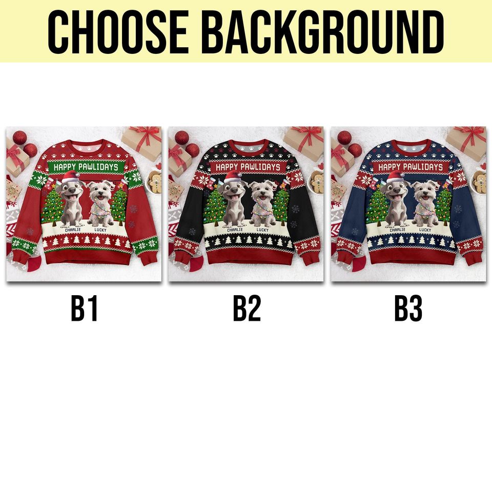 Personalized Dog Christmas Sweater | Happy Pawlidays Ugly Sweater | Custom Pet Name Sweatshirt | Funny Holiday Gift for Dog Lovers - Image 3
