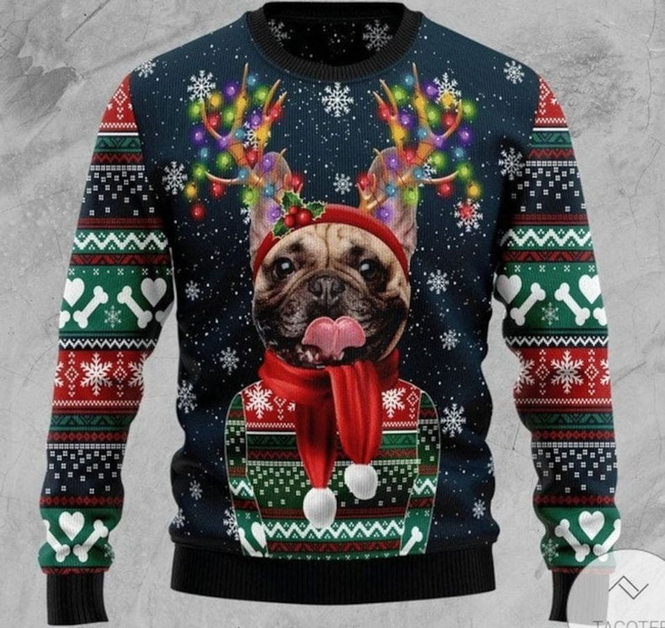 Personalized Dog Christmas Ugly Sweater, Pet Custom Funny Reindeer Horn Sweater - Image 2