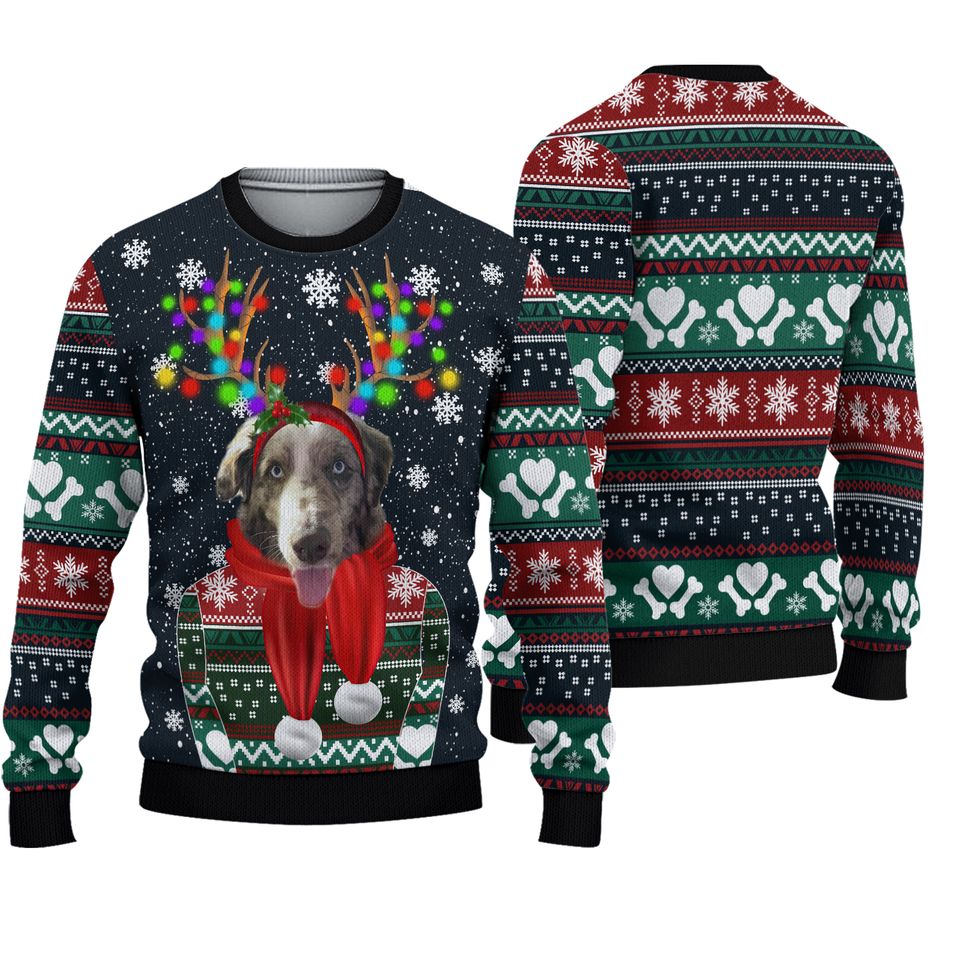 Personalized Dog Christmas Ugly Sweater, Pet Custom Funny Reindeer Horn Sweater - Image 5