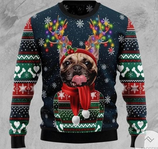 Personalized Dog Christmas Ugly Sweater, Pet Custom Funny Reindeer Horn Sweater - Image 2