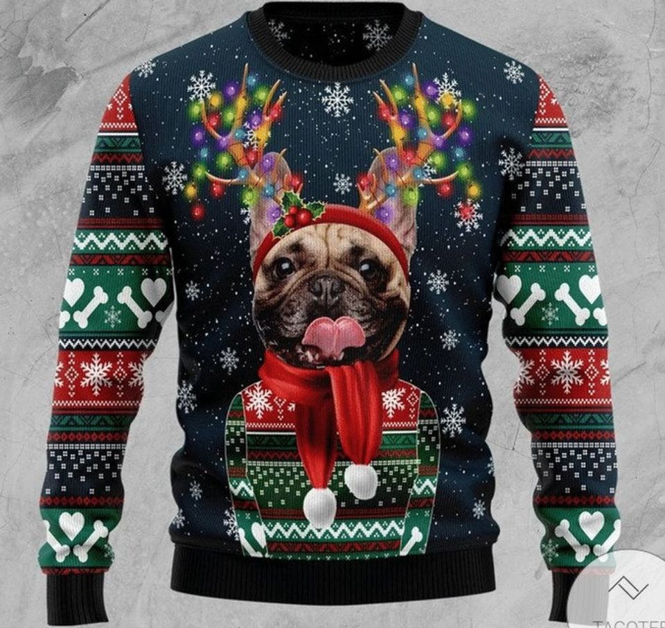 Personalized Dog Christmas Ugly Sweater, Pet Custom Funny Reindeer Horn Sweater