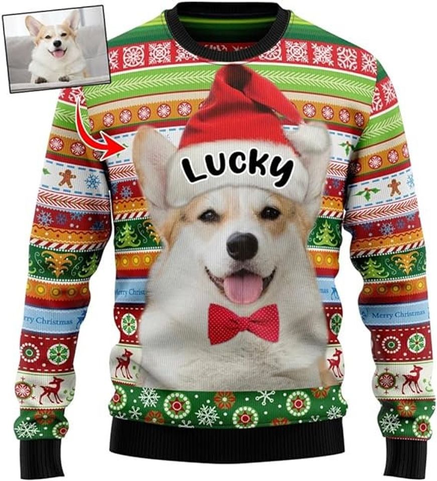 Personalized Dog Photo Christmas Ugly Sweater, Custom Christmas Sweater,Pet Custom Ugly