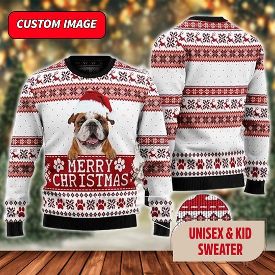 Personalized Dog Photo Ugly Christmas Sweater, Dog Photo Santa Hat Xmas Sweatshirt - Image 9
