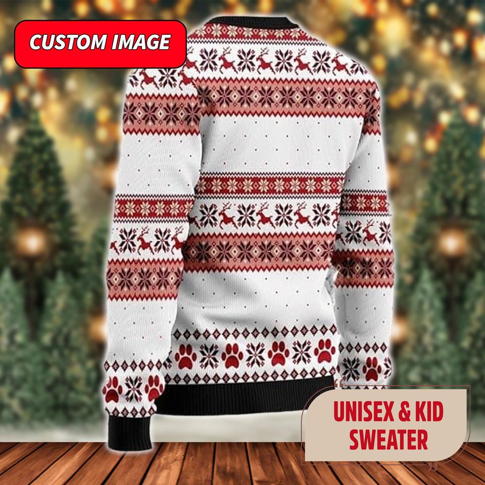 Personalized Dog Photo Ugly Christmas Sweater, Dog Photo Santa Hat Xmas Sweatshirt - Image 4