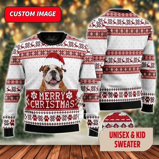 Personalized Dog Photo Ugly Christmas Sweater, Dog Photo Santa Hat Xmas Sweatshirt - Image 8