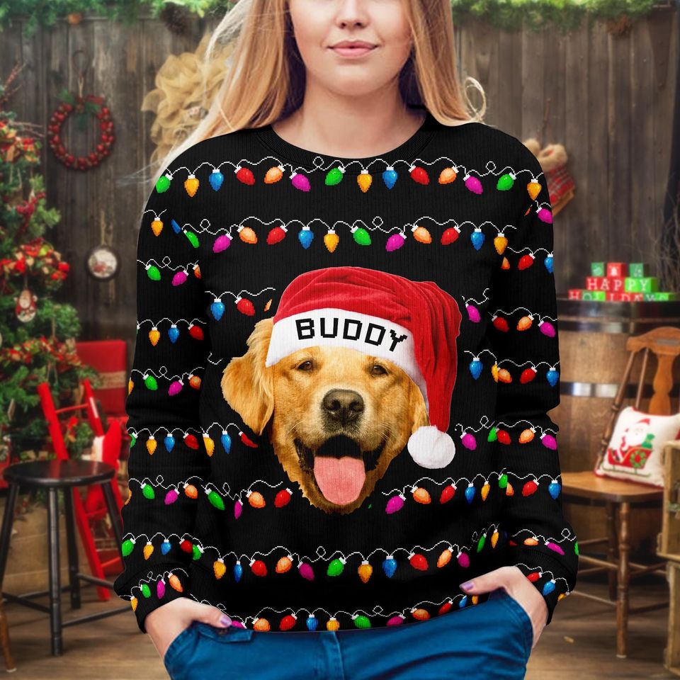 Personalized Dog Ugly Christmas Sweater, Custom Pet Face Sweatshirt with Santa Hat & Lights, Funny Dog Lover Gift, Pet Christmas Outfit - Image 6