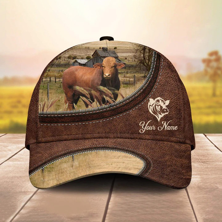 Personalized Droughtmaster Cattle on the Farm 3D Classic Cap for Farmers, Men Trucker Hats Custom Hats Gifts For Men & Women