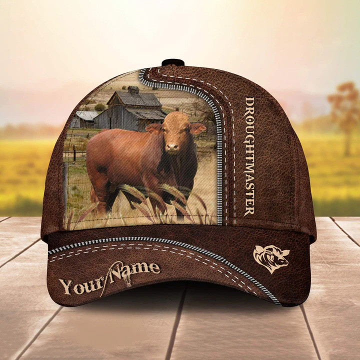 Personalized Droughtmaster Cattle on the Farm 3D Classic Cap for Farmers, Men Trucker Hats Custom Hats Gifts For Men & Women