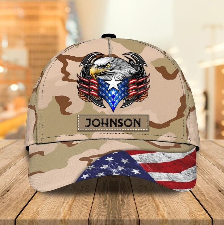 Personalized Eagle Camo Veteran Retro Cap for Dad, Husband, Veteran Hats for Him Trucker Hats Custom Hats Gifts For Men & Women