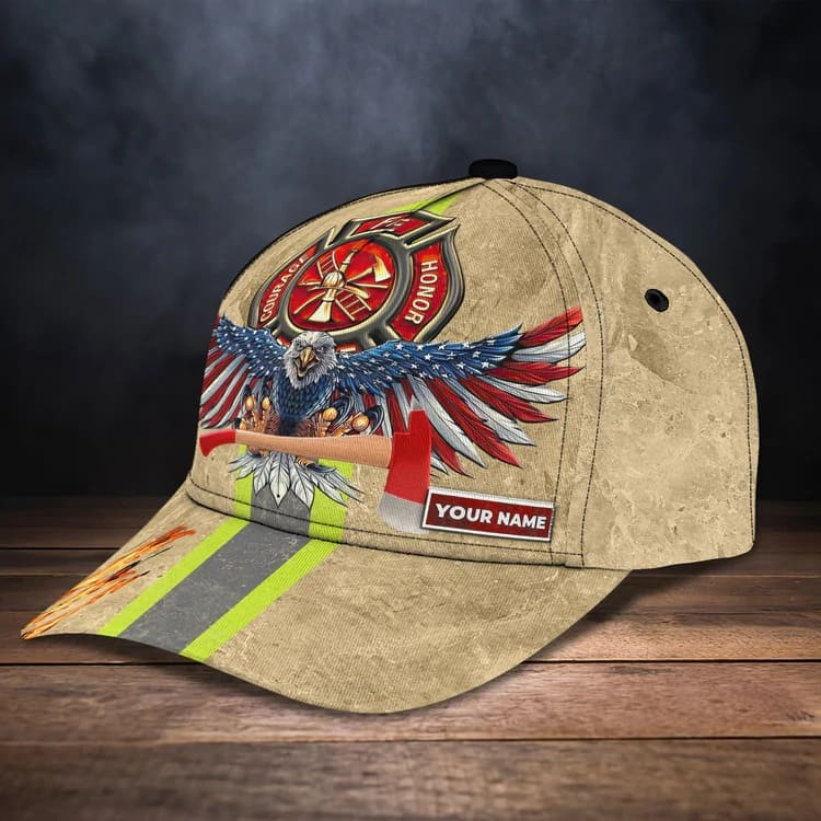 Personalized Eagle Firefighter 3D Baseball Cap American Flag Pattern Firefighter Hat Trucker Hats Custom Hats Gifts For Men & Women