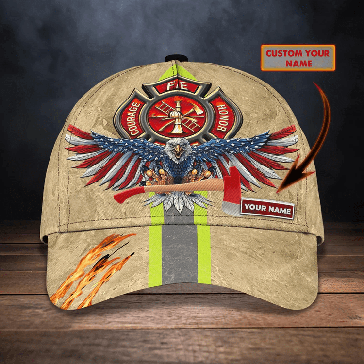 Personalized Eagle Firefighter 3D Baseball Cap American Flag Pattern Firefighter Hat Trucker Hats Custom Hats Gifts For Men & Women