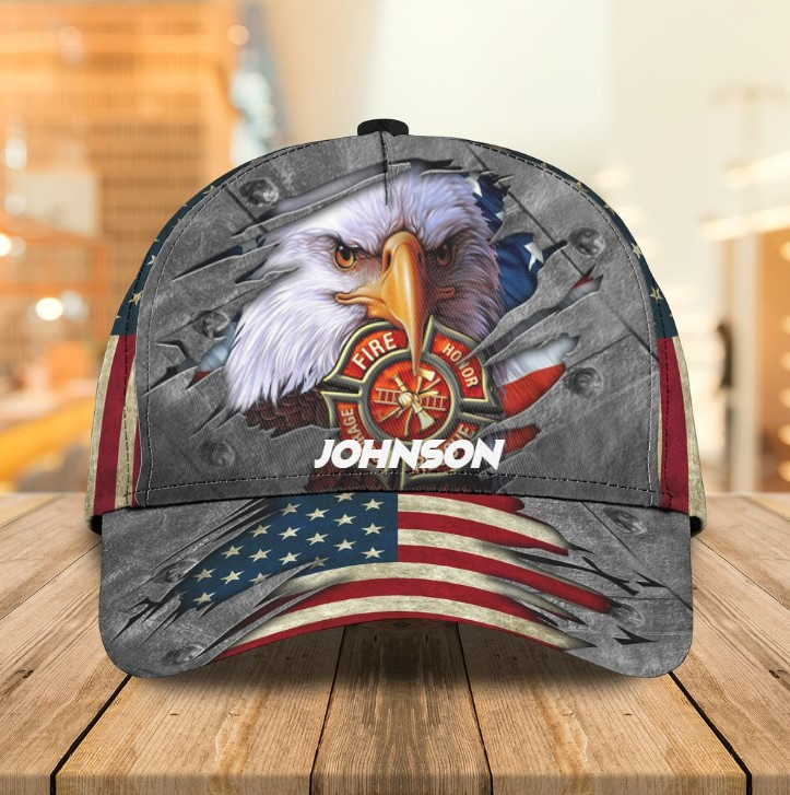 Personalized Eagle Firefighter 3D Baseball Cap American Flag Pattern Firefighter Hat Trucker Hats Custom Hats Gifts For Men & Women