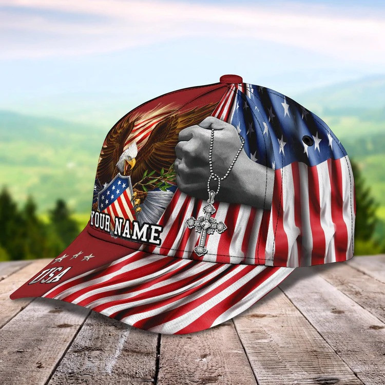 Personalized Eagle Jesus 3D Baseball Cap, God bless America, One Nation Under God Jesus Hat for Christian Trucker Hats Custom Hats Gifts For Men & Women