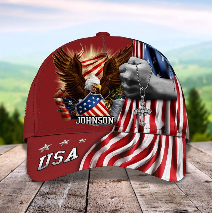 Personalized Eagle Jesus 3D Baseball Cap, God bless America, One Nation Under God Jesus Hat for Christian Trucker Hats Custom Hats Gifts For Men & Women