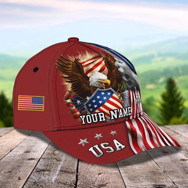 Personalized Eagle Jesus 3D Baseball Cap, God bless America, One Nation Under God Jesus Hat for Christian Trucker Hats Custom Hats Gifts For Men & Women