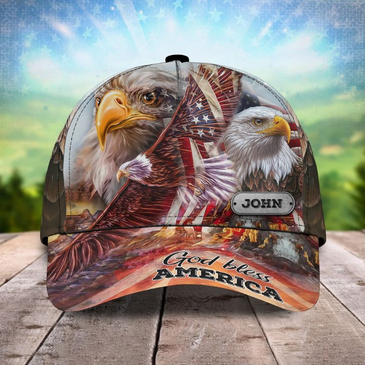 Personalized Eagle Jesus 3D Baseball Cap, God bless America, One Nation Under God Jesus Hat for Christian Trucker Hats Custom Hats Gifts For Men & Women