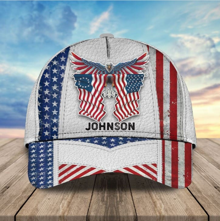 Personalized Eagle US Flag Jean Pattern Cap for Men, God bless America Hat for Husband Birthday Gift Trucker Hats Custom Hats Gifts For Men & Women