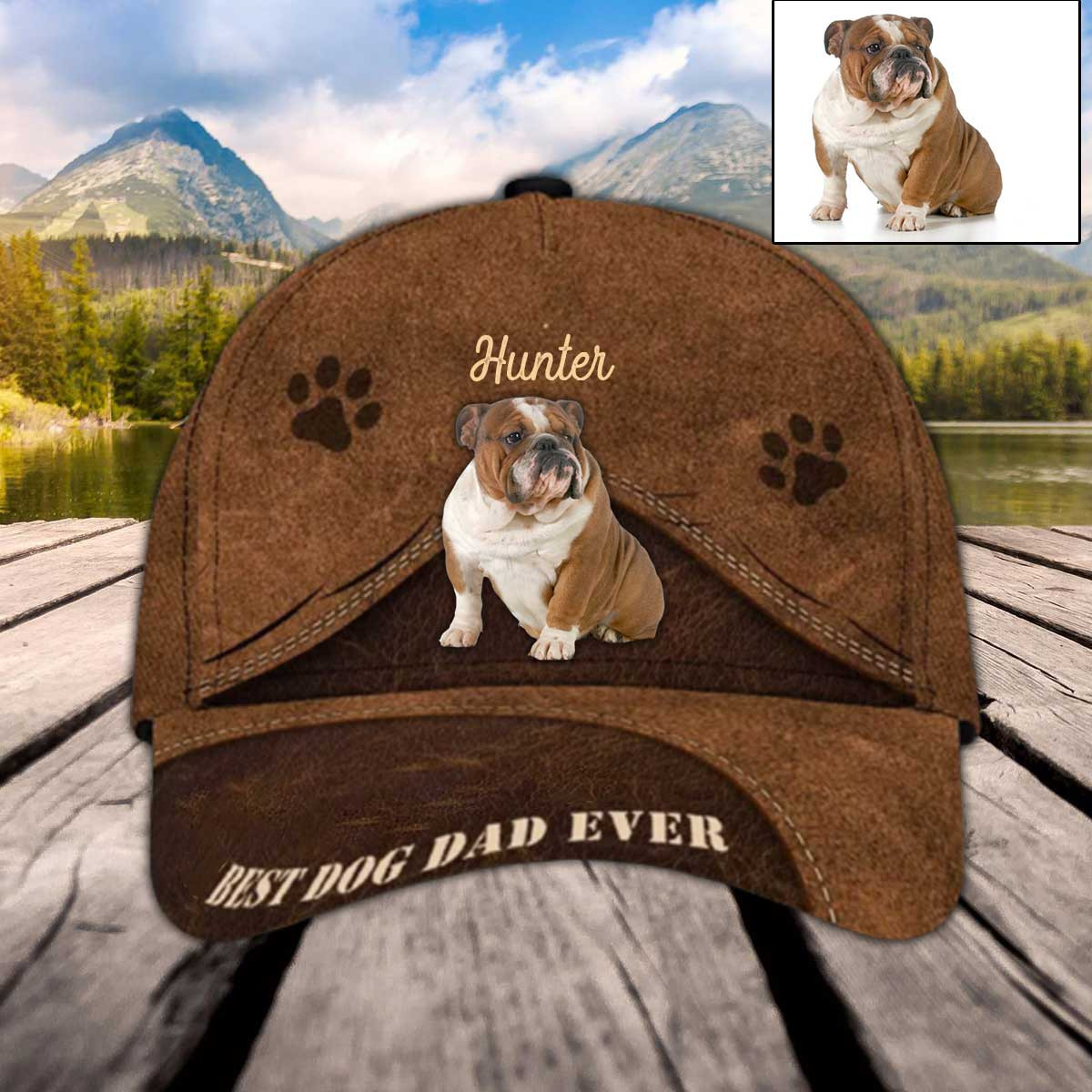 Personalized English Bulldog Hat, Custom Photo English Bulldog Cap 3D for Mom & Dad Trucker Hats Custom Hats Gifts For Men & Women